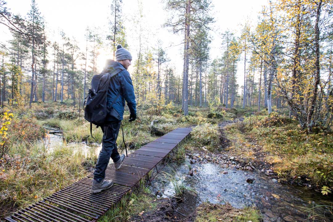 vaeltamassa ruska-aikaan Lemmenjoen kansallispuistossa Joenkielisen reitillä