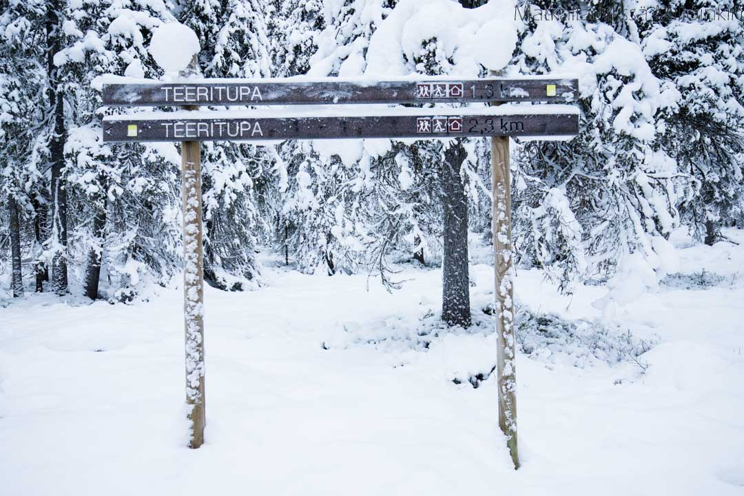 Teerivaaran kierroksen opaskyltti, Syötteen kansallispuisto talvella