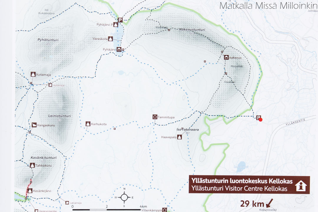Pallas-Yllästunturin kansallispuiston kartta