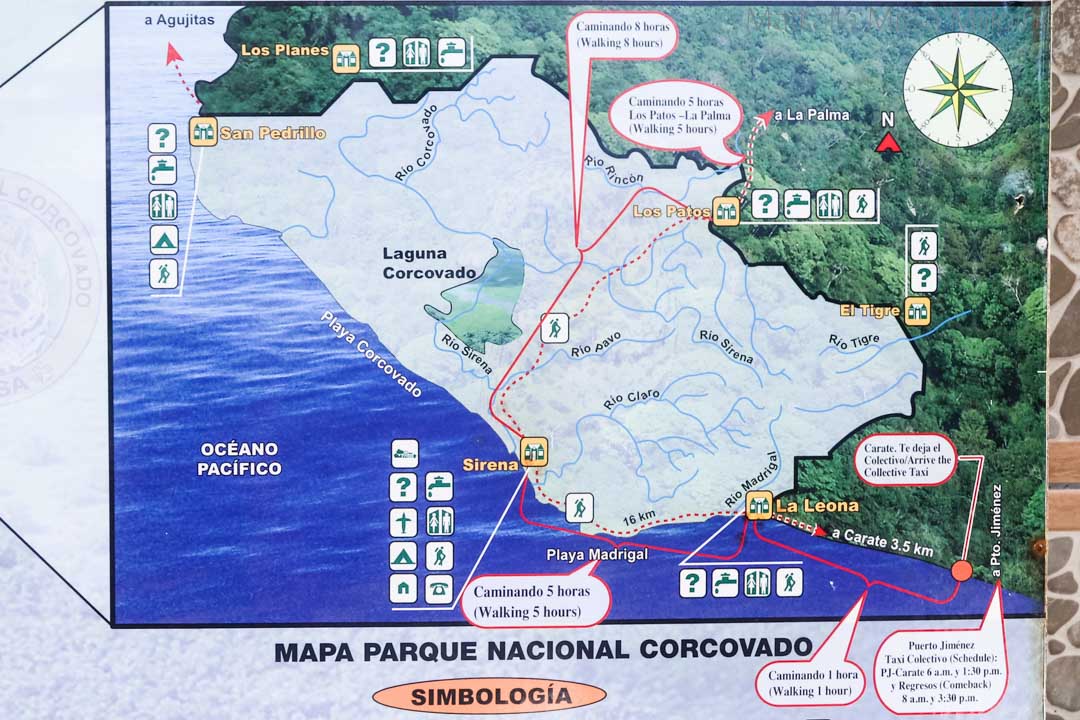 Corcovadon kansallispuisto Costa Rica, kartta