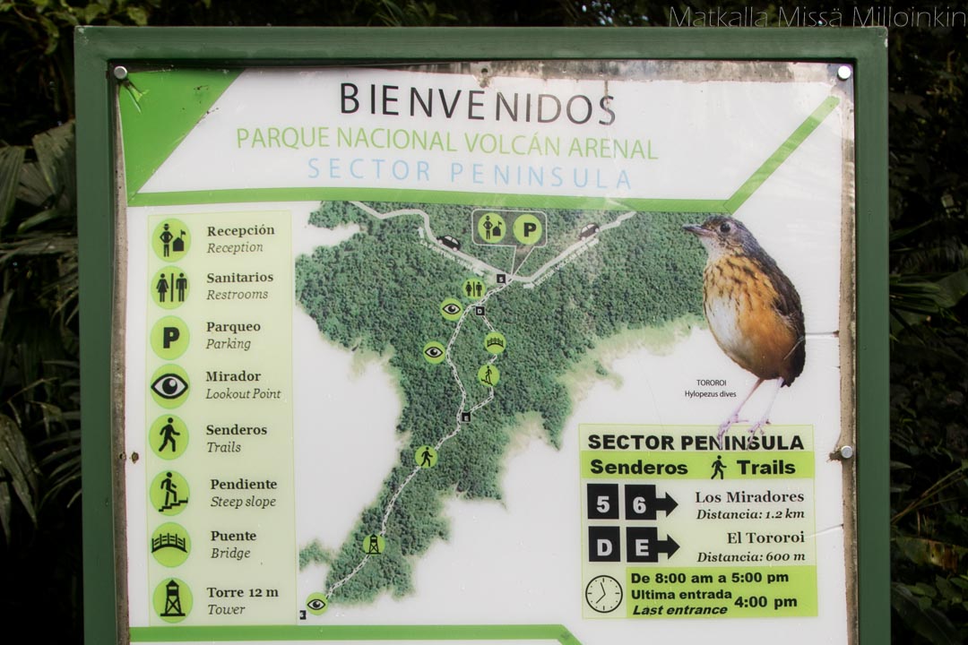 Arenal-tulivuoren kansallispuisto, Peninsula Sector, kartta