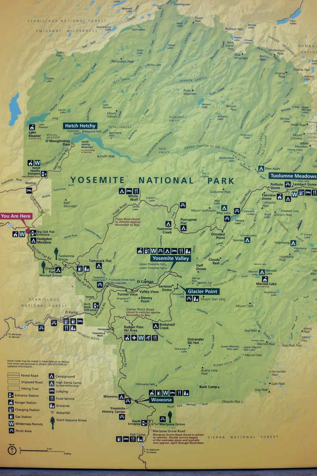Yosemiten kansallispuisto, kartta